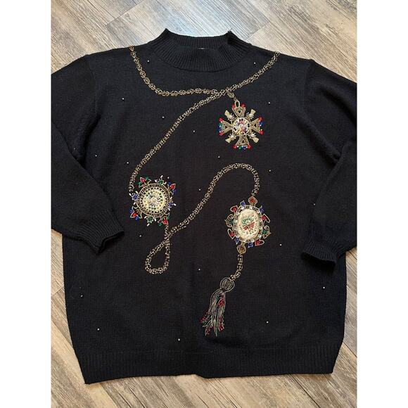 Koret Beaded Sweater Size XL Beaded Ornate Jewels Gems Embroidered - Picture 2 of 7